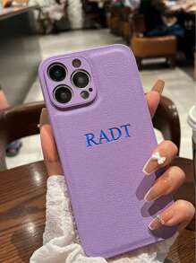 Customized Personalized Initials Name 3D DIY Engraved Letters Mobile Phone Case, Back Cover Luxury Korean Soft Leather Protection Shockproof Shell Hot Stamping Technology Leather Case Holiday Gift For Lover Friends Family Yourself - Purple - View 5