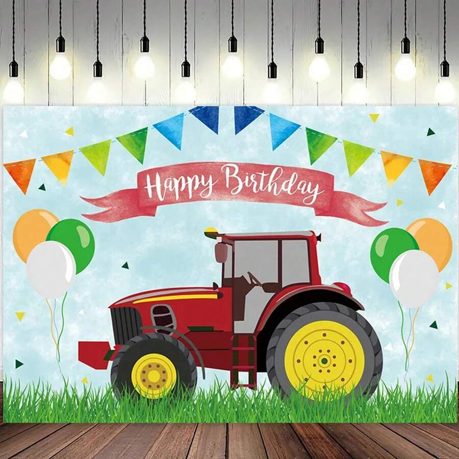 Green Truck Farm Theme Birthday Party Custom Decoration Background Cloth Tractor Style Pull Flag Background Decoration Venue,Christmas - Multicolor - View 1