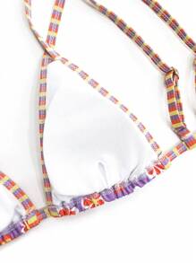 New Arrival Ditsy Floral Double-Strap Backless Tie-Up Bikini Set, Cute And Stylish For Women's Summer Beach Vacation Swimwear