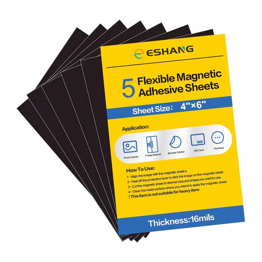 5 Sheets Adhesive Magnetic Sheets With Adhesive Backing16Mil 4 X 6 Inches Flexible Magnet Sheets With Self Adhesive Sticky Magnetic Paper For Photo And Picture Magnets Craft Magnet Stickers - Black - View 1