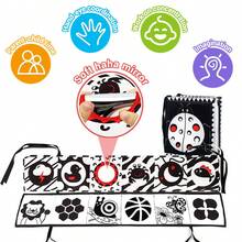 蒙特梭利玩具，高对比度婴儿玩具，黑白软布书，婴儿镜子趴着玩婴儿书婴儿床玩具，折叠式益智活动布书适合男孩女孩幼儿，配件颜色随机 - 彩色 - 查看 3