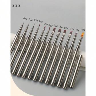 Pincel de arte de uñas de barra de metal, 1 o 12 piezas, pincel de línea para líneas largas, detalles finos, dibujo fino, coloración delicada, tamaño como se muestra en el dibujo detallado, Pinceau Ongle Gel