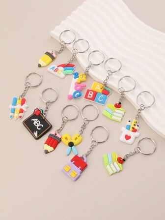 12入組卡通兒童文具鑰匙扣鑰匙圈，適用於派對禮物、節日禮物和返校季贈品