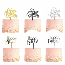 1 件/3 件/6 件，生日快乐双心亚克力蛋糕卡插件，生日蛋糕装饰，甜点桌装扮用品，蛋糕装饰用品，烘焙装饰用品，生日派对装饰用品，圣诞节 - 金色 - 查看 11