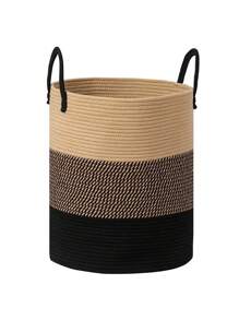 Cesto alto para la ropa sucia, cesto grande para la ropa sucia con asas, cesto de cuerda tejida para guardar mantas y juguetes en el salón, el baño y el dormitorio - 58L Marrón y Negro - Caqui - Ver 1