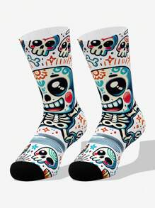 1 paar/3 paar diverse maten schedelprint grappige cartoon crew sokken, zachte ademende casual sport sokken voor buiten hardlopen basketbal yoga, Halloween kostuum accessoires