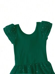 Young Girl Ballet Gymnastics Leotard With Criss-Cross Tutu Skirt - Army Green - View 3