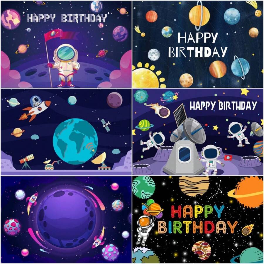 1pc Purple Moon Astronaut Themed First Birthday Party Photography Backdrop Background Cloth - Multicolor - View 1