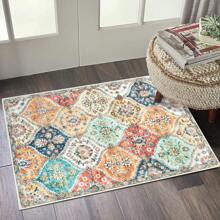 Boho Floral Print Area Rug Non Shedding Non Slip Floorcover Home Decor Stain Resistant Folded Carpet Bordered Easy To Clean Low Pile Doormat For Living Room Bedside Home Office Dining Room Bedroom Laundry Bathroom - 橘色 - 查看 4