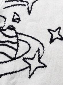 ANDREILEEANDREILEE Herren lässiger, weiter Pullover mit Sternmuster in Jacquard-Optik, unisex Rundhals Pullover mit Langarm, vielseitig einsetzbar für Herbst und Winter - Weiss - Übersicht 5