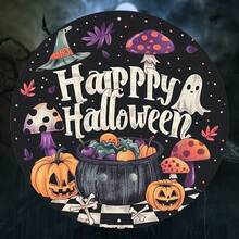 1pc Wooden Round Happy Sign Decorative Plaque - Black - View 3