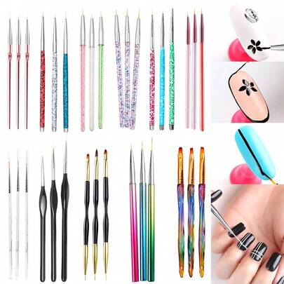 New Japanese-Style Nail Art Brush Set, Aurora Rod Nail Art Pulling Wire Pen 3 Pieces Set, Color Painting Flower Pulling Wire Flowering Nail Brush, Suitable For Professional Nail Salons And Home DIY. (Various Styles Are Available For Selection)