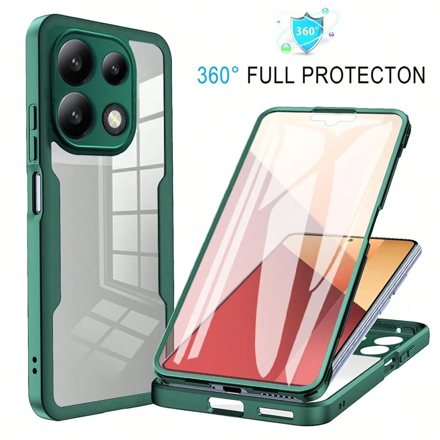 1个绿色360°全包覆软TPU透明手机壳，带屏幕保护膜，全方位保护，超薄防震透明壳，兼容小米、三星Galaxy S25FE/S25Ultra/S25Plus/S25/S25Edge、 17 Pro/17 Pro Max/17、苹果Air/17、OPPO，国际版，非国内版。