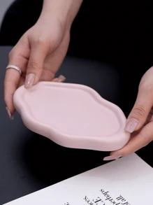 1pc Asymmetrical Ceramic Jewelry Dish For Desktop Ring, Necklace, Earrings Collection Storage And Display Tray, Gift For Valentine's Day - Pink - View 6