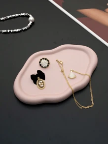 1pc Asymmetrical Ceramic Jewelry Dish For Desktop Ring, Necklace, Earrings Collection Storage And Display Tray, Gift For Valentine's Day - Pink - View 8