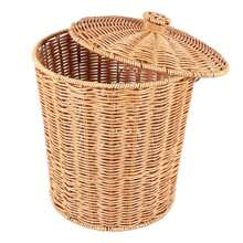 Cesta tejida para basura, cesta redonda de mimbre con tapa, macetero, cestas de almacenamiento tejidas, papelera de mimbre - Multicolor - Ver 3