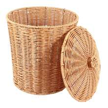 Cesta tejida para basura, cesta redonda de mimbre con tapa, macetero, cestas de almacenamiento tejidas, papelera de mimbre - Multicolor - Ver 2