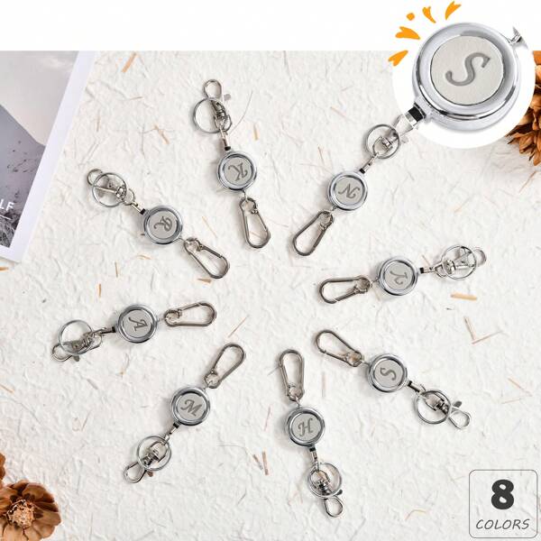 1pc Fashionable Silver Letter Retractable Carabiner Hook Buckle, Multi-Function Retractable Lanyard, Backpack Luggage Connector Clip, Bag Accessory, Keychain, Simple & Practical For Daily Use, Personalized Gift For Name Initial