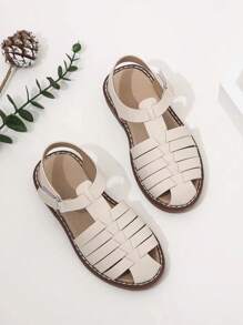 Nuevos zapatos de princesa de verano para niños de moda y lindos, parte superior tejida, sandalias retro transpirables y versátiles