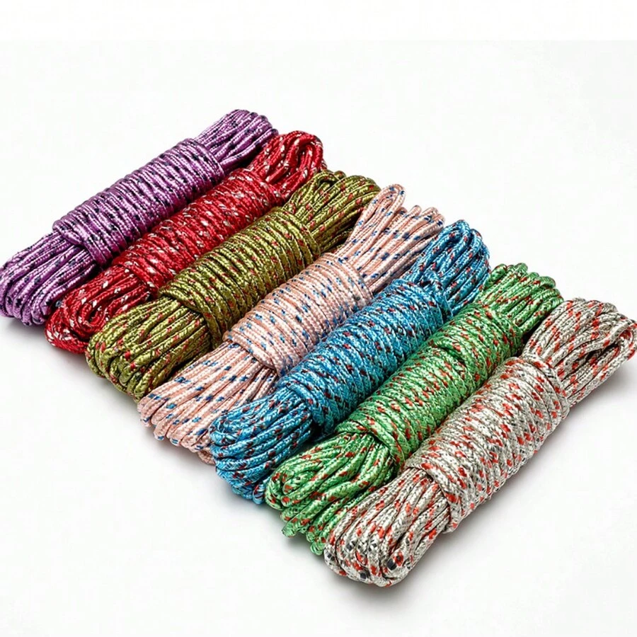 1 dây phơi quần áo bằng nylon, dây phơi quần áo ban công ngoài trời chống trượt và chống gió hạng nặng cho quần áo, chăn, bạt che nắng Dây nylon buộc dây buộc lều chống mài mòn (Màu sắc ngẫu nhiên, khoảng 940cm / 370,08 inch) - Nhiều màu - Xem 1