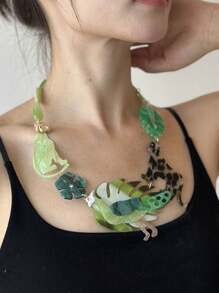 1pc Peacock Leopard Animal Series Necklace For Women, Fashionable And Exaggerated