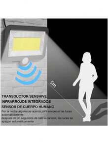 Lámpara Solar Recargable Luz Solar Exterior Jardin 100 Led Luces de inundación solares ,Kits de luces colgantes de seguridad para el porche de la glorieta del cobertizo interior del hogar, con panel solar ajustable,sensor de movimiento,resistente al agua - Negro - Ver 5