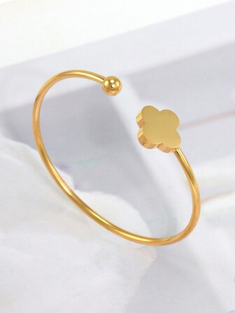 1pc Stylish Stainless Steel Bangle Bracelet With Elastic Opening Plated In 18K Gold, Exquisite New Women's Jewelry