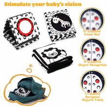 蒙特梭利玩具，高对比度婴儿玩具，黑白软布书，婴儿镜子趴着玩婴儿书婴儿床玩具，折叠式益智活动布书适合男孩女孩幼儿，配件颜色随机 - 彩色 - 查看 2