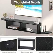 Floating TV Stand, 55" Floating TV Shelf With Storage, Floating Entertainment Center Wall Shelf For Living Room, Bedroom, Black/Gray/Walnut - 黑色 - 查看 2