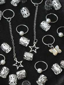 29件套混款银色仿珍珠蝴蝶发圈，女士及女孩发饰，迷人发夹，发饰，头部饰品，女士发饰 - 銀色 - 查看 4