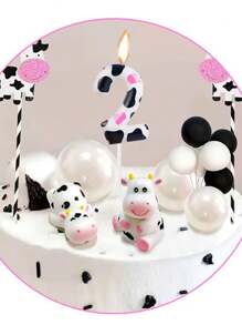 1 pieza Vela para decoración de pastel con forma de vaca y números del 0 al 9 para fiesta de cumpleaños - Multicolor - Ver 6