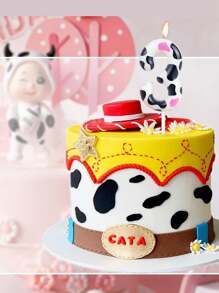 1 pieza Vela para decoración de pastel con forma de vaca y números del 0 al 9 para fiesta de cumpleaños - Multicolor - Ver 2
