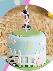 1 pieza Vela para decoración de pastel con forma de vaca y números del 0 al 9 para fiesta de cumpleaños - Multicolor - Ver 4
