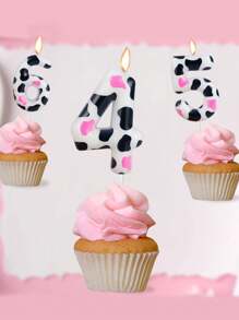 1 pieza Vela para decoración de pastel con forma de vaca y números del 0 al 9 para fiesta de cumpleaños - Multicolor - Ver 1