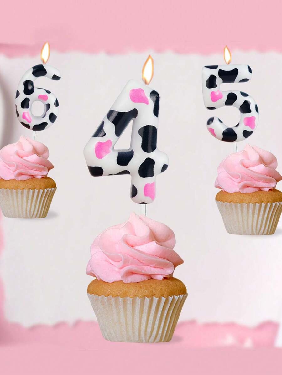 1 pieza Vela para decoración de pastel con forma de vaca y números del 0 al 9 para fiesta de cumpleaños - Multicolor - Ver 1