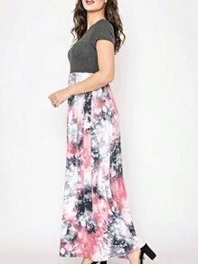 Boho Retro Multi Ditsy Floral Stripe Blue Charcoal Black Coral Short Sleeve Maxi Long Dress With Pocket | S-3X - 深灰色 - 查看 3