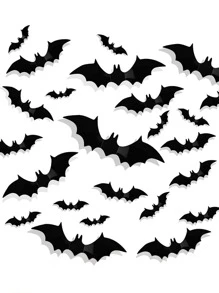 12/24/48 件，3D 黑色 PVC 蝙蝠万圣节装饰 - 酒吧房间的恐怖装饰道具，墙贴 - 非常适合万圣节派对和用品，奇怪的东西