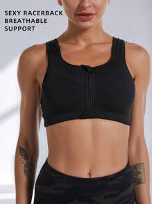Women's Zip Front Sports Gym Bra Shockproof High Support Workout Tank Top Adjustable Straps Non Wired Running Yoga Fitness Vest