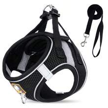 2 件套，1 套狗绳，防爆背心式散步牵引绳，小型犬熊泰迪波米小狗，胸带，狗链，搭配 1.5 米扁绳，狗背带 - 黑色 - 查看 14