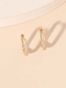 Cubic Zirconia Decor Hoop Earrings - Yellow Gold - View 6