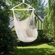Hammock Chair Macrame Swing,Distinctive Cotton Canvas Hanging Rope Chair With Pillows For Indoor And Outdoor Use - White - View 5