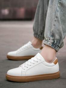 Men's Minimalist Style Black Detail Front Lace-Up Casual Sneakers, Comfortable Lightweight Outdoor Sports Skateboard Shoes - Brown - View 9