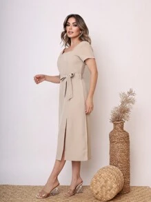Women Midi Dresses - 米色 - 查看 3