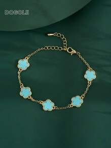 1 chiếc Vòng tay bằng đồng thiết kế hình ngôi sao năm cánh và hoa thời trang dành cho ngày lễ tình nhân dành cho nữ, Quà tặng hẹn hò, Mẹ, Mẹ, Ngày của Mẹ, Quà tặng - Màu xanh Bạc hà - Xem 4