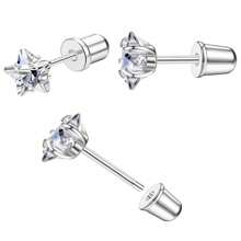 Boucles d'oreilles à tige plate hypoallergéniques en titane, boucles d'oreilles à tige plate faites main 6 mm étoile CZ à pousser en acier chirurgical pour femmes et filles, argent