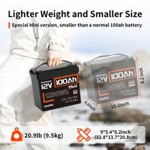 Humsienk A 12V 100Ah Mini BT LiFePO4 Battery Featuring A 350A Battery Monitor, Capable Of Up To 20,000 Cycles, And Delivering 1280W. This Compact Lithium Battery Includes Bluetooth Functionality, A 100A BMS, A Low-Temperature Cutoff, And A Mobile Phone App To Monitor The Battery's State Of Charge (SOC) Data - HS12V100AH100MINIBT & 350A 監視器 - 查看 6