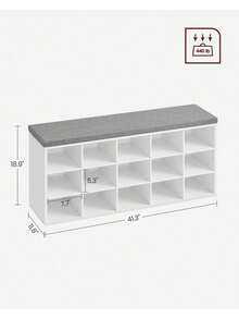 VASAGLE Shoe Bench With Cushion, Storage Bench With Padded Seat, Entryway Bench With 15 Compartments, Adjustable Shelves, For Bedroom, 11.8 X 41.3 X 18.9 Inches - trắng - Xem 2