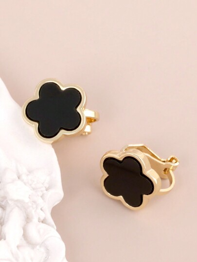 1 Pair Of Lucky Four Leaf Clover Ear Clips Fashionable Five Petal Flower Ear Clips For Women's Earrings Valentines,Mom,Mother,Mother's Day,Gift