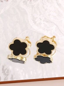 1对幸运四叶草夹式耳环，时尚五瓣花夹式耳环，女士礼物，情人节，母亲节 - 黑色 - 查看 5