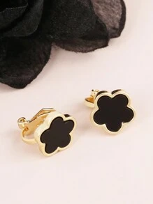 1对幸运四叶草夹式耳环，时尚五瓣花夹式耳环，女士礼物，情人节，母亲节 - 黑色 - 查看 2